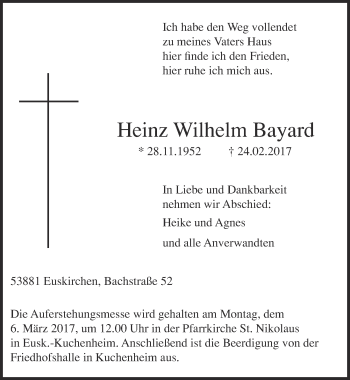 Anzeige von Heinz Wilhelm Bayard von  Blickpunkt Euskirchen 