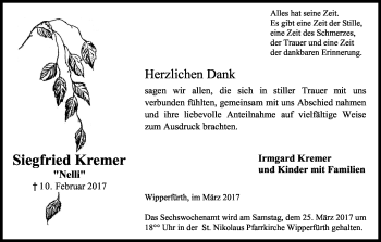 Anzeige von Sigfried Kremer von Kölner Stadt-Anzeiger / Kölnische Rundschau / Express