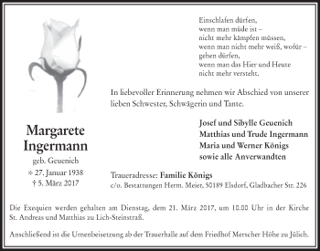 Anzeige von Margarete Ingermann von  Werbepost 