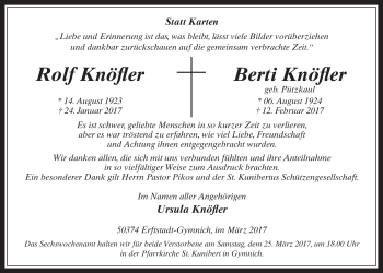Anzeige von Berti Knöfler von  Werbepost 