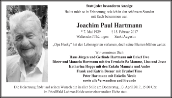 Anzeige von Joachim Paul Hartmann von  Rhein-Sieg-Wochenende 