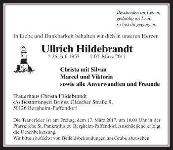 Anzeige von Ullrich Hildebrandt von  Werbepost 