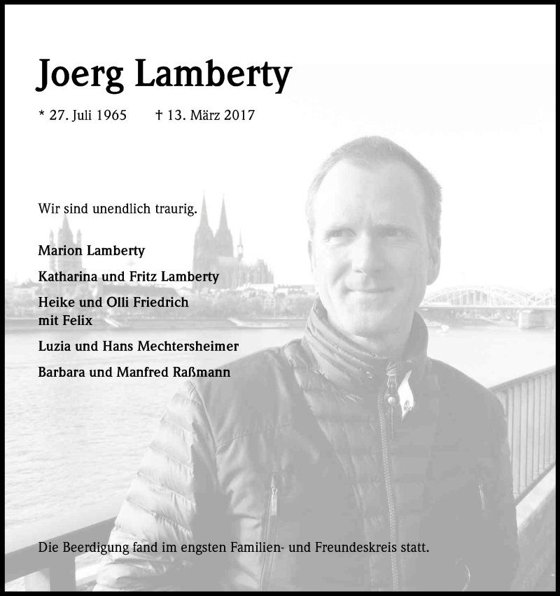  Traueranzeige für Joerg Lamberty vom 24.03.2017 aus Kölner Stadt-Anzeiger / Kölnische Rundschau / Express