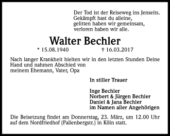 Anzeige von Walter Bechler von Kölner Stadt-Anzeiger / Kölnische Rundschau / Express