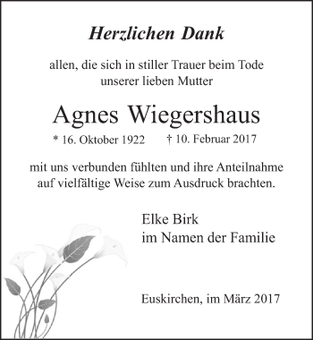 Anzeige von Agnes Wiegershaus von  Blickpunkt Euskirchen 