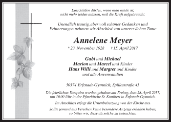 Anzeige von Annelene Meyer von  Werbepost 