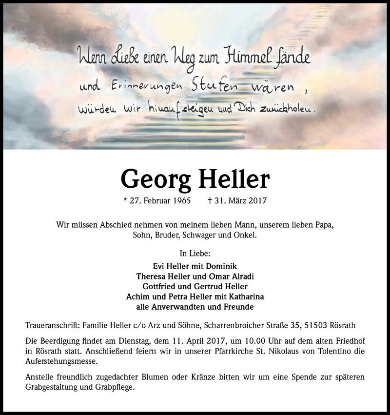  Traueranzeige für Georg Heller vom 08.04.2017 aus Kölner Stadt-Anzeiger / Kölnische Rundschau / Express