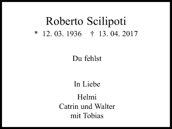 Anzeige von Roberto Scilipoti von Kölner Stadt-Anzeiger / Kölnische Rundschau / Express