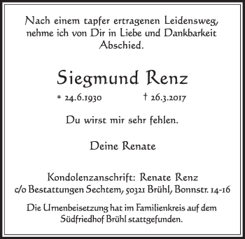 Anzeige von Siegmund Renz von  Schlossbote/Werbekurier 
