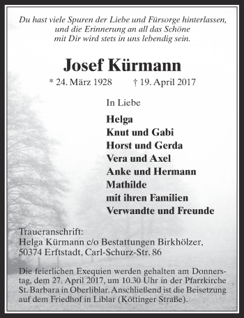 Anzeige von Josef Kürmann von  Werbepost 
