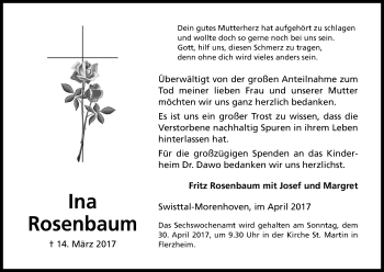 Anzeige von Ina Rosenbaum von Kölner Stadt-Anzeiger / Kölnische Rundschau / Express