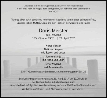 Anzeige von Doris Meister von Kölner Stadt-Anzeiger / Kölnische Rundschau / Express