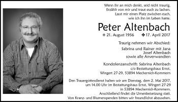 Anzeige von Peter Altenbach von  Blickpunkt Euskirchen 