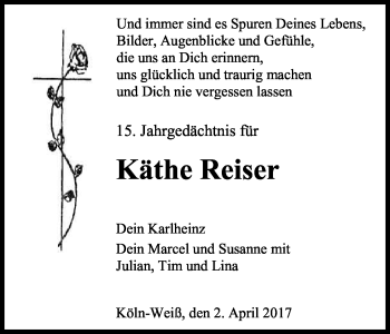 Anzeige von Käthe Reiser von Kölner Stadt-Anzeiger / Kölnische Rundschau / Express
