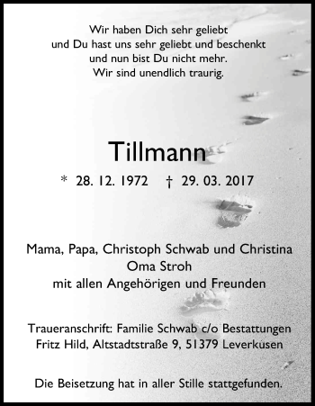 Anzeige von Tillmann Schwab von Kölner Stadt-Anzeiger / Kölnische Rundschau / Express