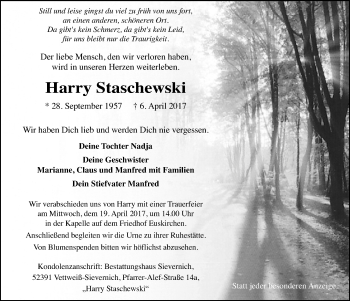 Anzeige von Harry Staschewski von  Blickpunkt Euskirchen 