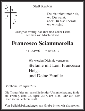 Anzeige von Francesco Sciammarella von  Schlossbote/Werbekurier 