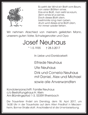Anzeige von Josef Neuhaus von  Schaufenster/Blickpunkt 