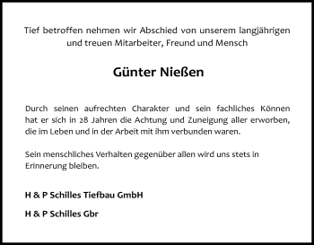 Anzeige von Günter Nießen von Kölner Stadt-Anzeiger / Kölnische Rundschau / Express