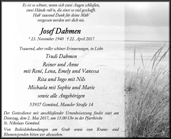 Anzeige von Josef Dahmen von Kölner Stadt-Anzeiger / Kölnische Rundschau / Express