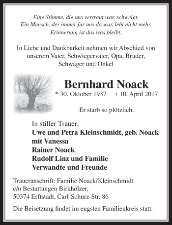 Anzeige von Bernhard Noack von  Werbepost 
