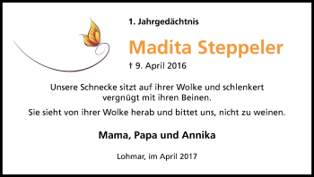 Anzeige von Madita Steppeler von Kölner Stadt-Anzeiger / Kölnische Rundschau / Express