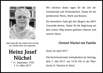 Anzeige von Heinz Josef Nüchel von Kölner Stadt-Anzeiger / Kölnische Rundschau / Express
