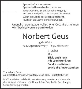 Anzeige von Norbert Geus von  Kölner Wochenspiegel 