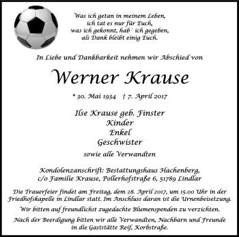 Anzeige von Werner Krause von Kölner Stadt-Anzeiger / Kölnische Rundschau / Express