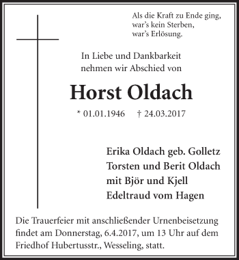 Anzeige von Horst Oldach von  Schlossbote/Werbekurier 