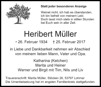 Anzeige von Heribert Müller von Kölner Stadt-Anzeiger / Kölnische Rundschau / Express