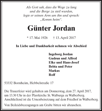 Anzeige von Günter Jordan von  Schaufenster/Blickpunkt 