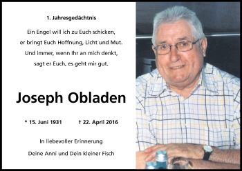 Anzeige von Joseph Obladen von Kölner Stadt-Anzeiger / Kölnische Rundschau / Express