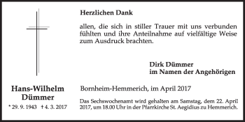 Anzeige von Hans-Wilhelm Dümmer von  Schlossbote/Werbekurier 