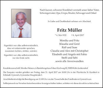 Anzeige von Fritz Müller von  Werbepost 