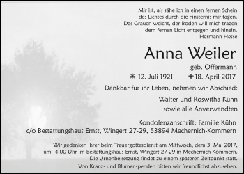 Anzeige von Anna Weiler von  Blickpunkt Euskirchen 