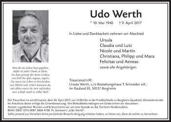 Anzeige von Udo Werth von  Sonntags-Post 