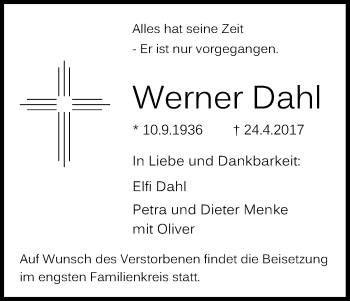 Anzeige von Werner Dahl von Kölner Stadt-Anzeiger / Kölnische Rundschau / Express