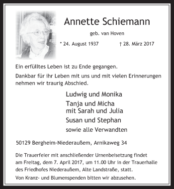 Anzeige von Annette Schiemann von  Werbepost 
