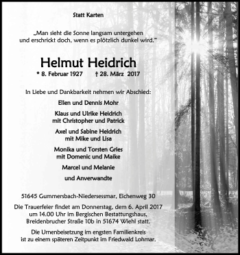 Anzeige von Helmut Heidrich von Kölner Stadt-Anzeiger / Kölnische Rundschau / Express