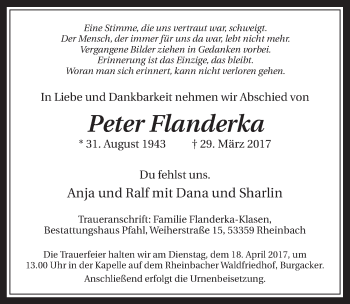 Anzeige von Peter Flanderka von  Schaufenster/Blickpunkt 