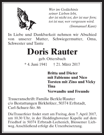 Anzeige von Doris Rauter von  Werbepost 