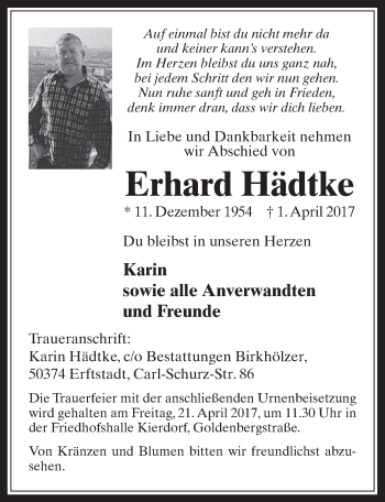 Anzeige von Erhard Hädtke von  Werbepost 