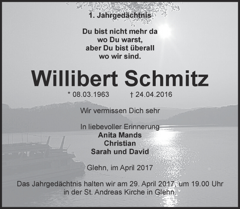  Traueranzeige für Willibert Schmitz vom 22.04.2017 aus  Blickpunkt Euskirchen 