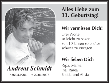 Anzeige von Andreas Schmidt von  Lokalanzeiger 