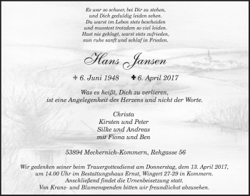 Anzeige von Hans Jansen von  Blickpunkt Euskirchen 