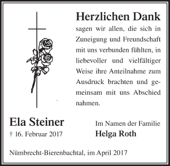 Anzeige von Ela Steiner von  Lokalanzeiger 