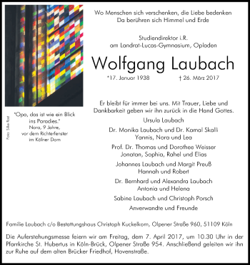 Anzeige von Wolfgang Laubach von Kölner Stadt-Anzeiger / Kölnische Rundschau / Express