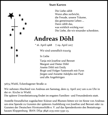 Anzeige von Andreas Döhl von Kölner Stadt-Anzeiger / Kölnische Rundschau / Express