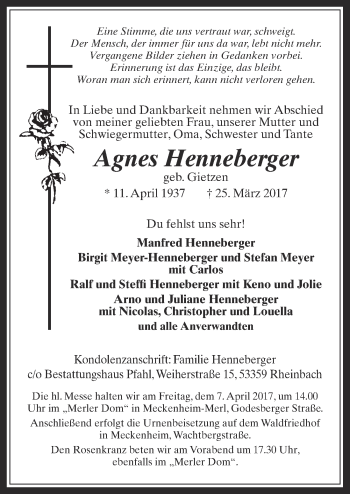 Anzeige von Agnes Henneberger von  Schaufenster/Blickpunkt 